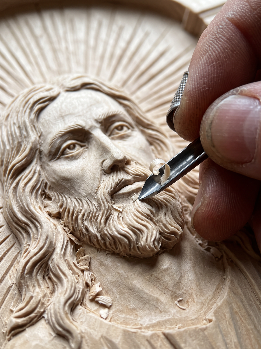 Hand-carving the Last Supper in our workshop