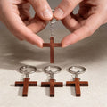 Wooden cross keychain