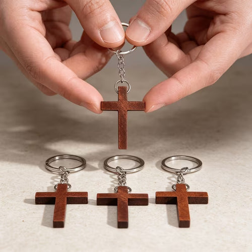Wooden cross keychain